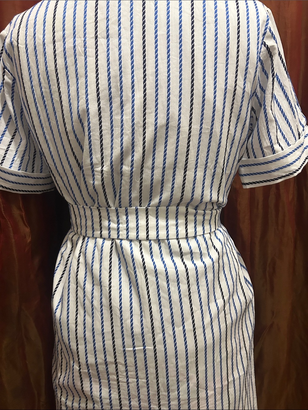 Tuckernuck White and Blue Striped Midi Shirt Dress with Tie Waist. fits large - Picture 6 of 8